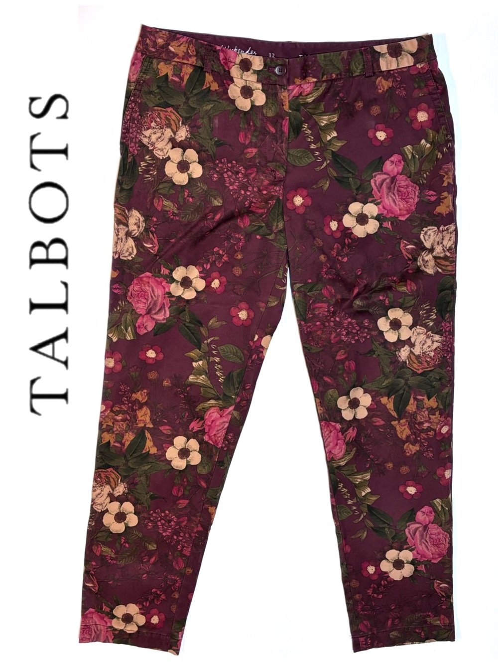 Talbots Weekender Wine Floral Pants 12